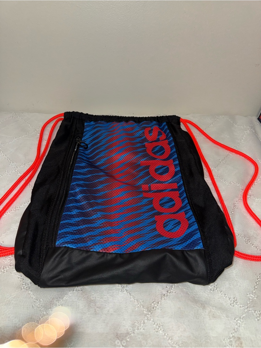 adidas Black Blue and Red Drawstring Backpack